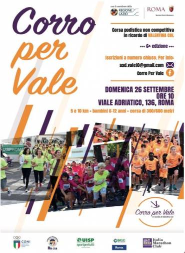 E’ DOMENICA 26 SETTEMBRE LA 6° EDIZIONE DI “CORRO PER VALE”